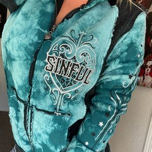 NEW SINFUL AFFLICTION HOODIE TATTOO LEOPARD GLITTER X-LARGE 💀🖤